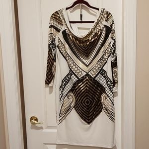 Fashionista White and Gold Bodycon Dress 2x